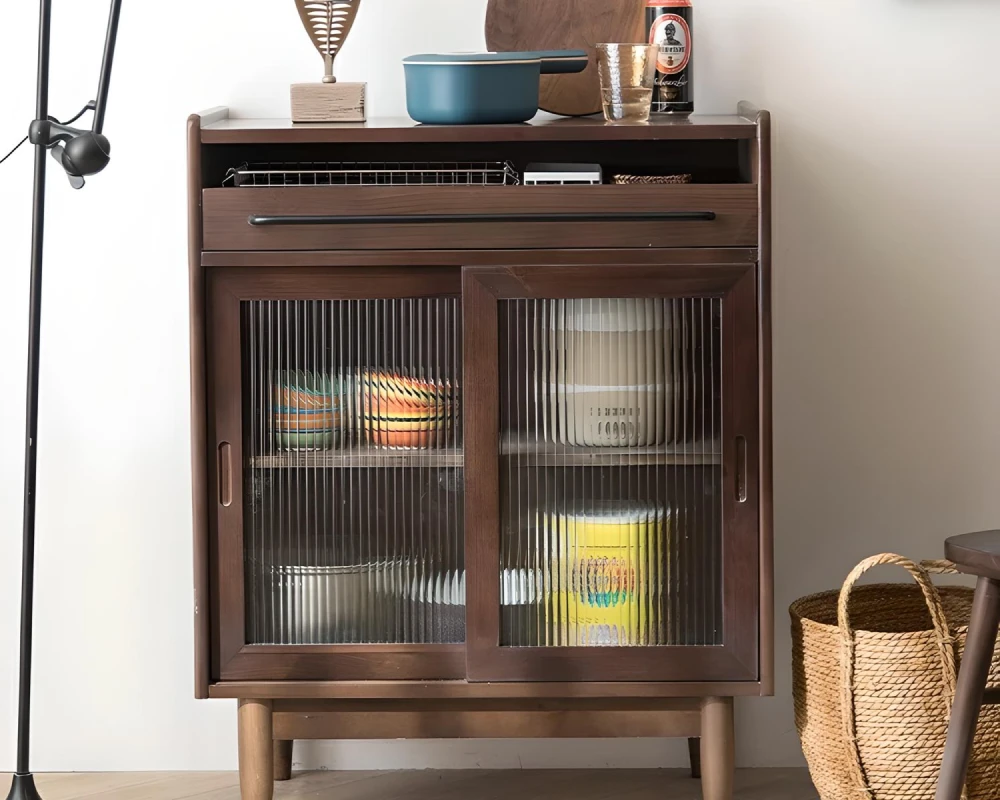 wood sideboard with glass doors