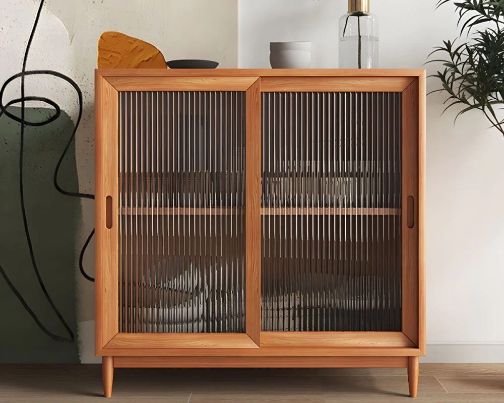 wood sideboard with glass doors