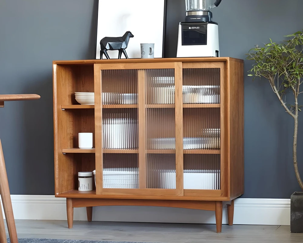 wood sideboard with glass doors