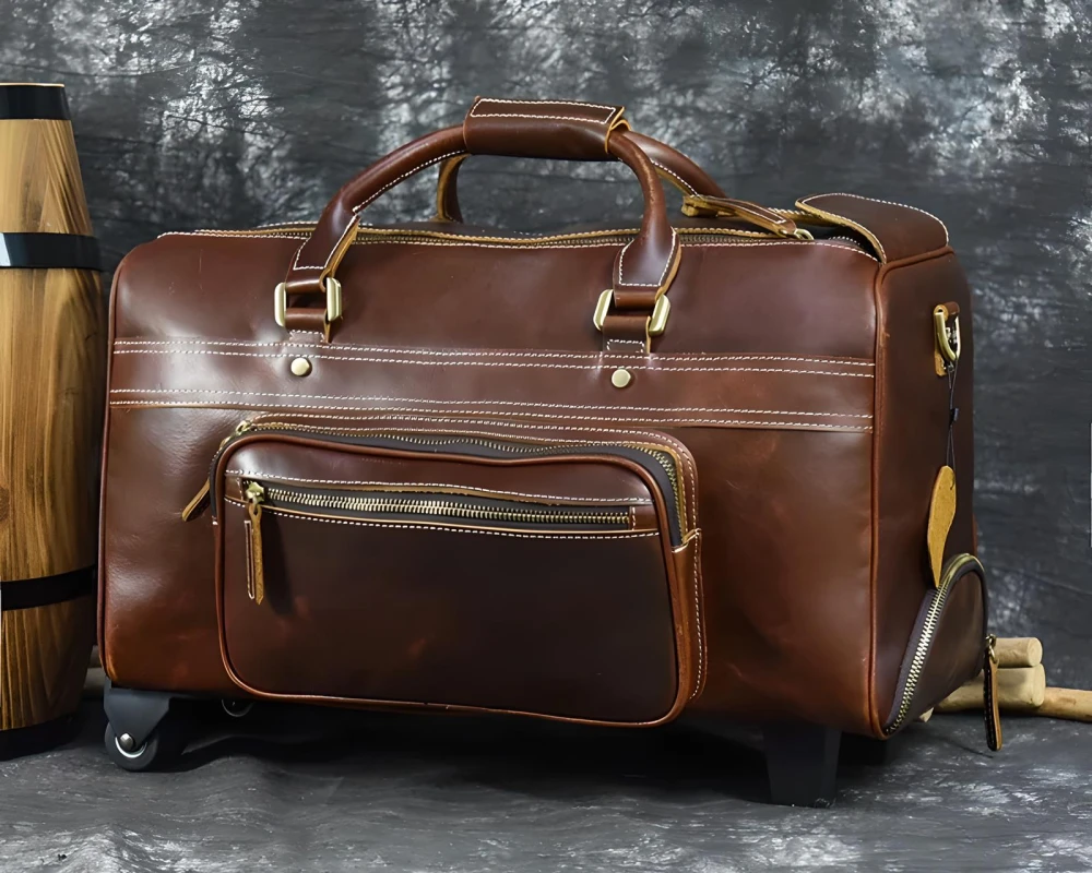 mens leather carry on travel bag