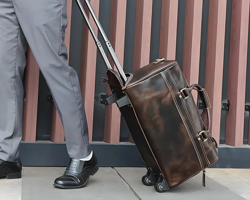 leather luggage trolley bag
